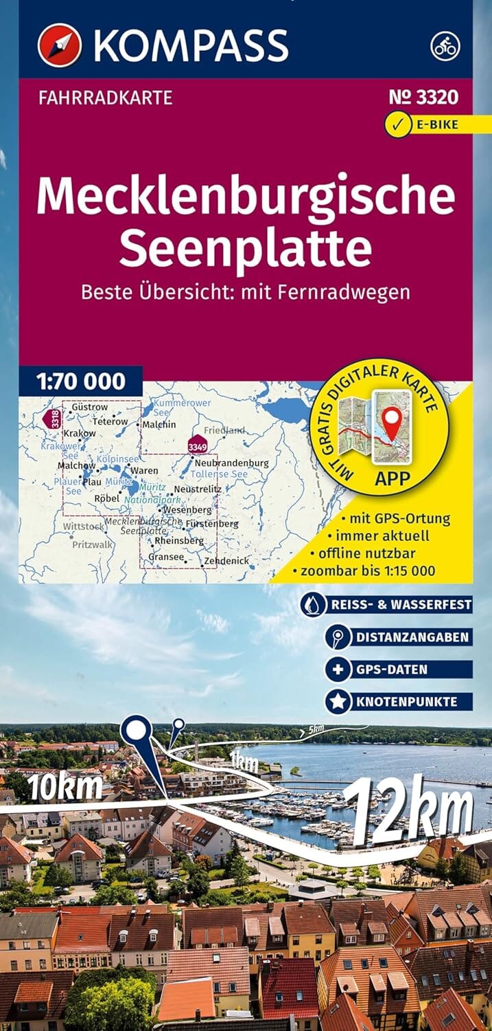 Carte cycliste n° F3320 - Mecklenburgische Seenplatte (Allemagne) | Kompass carte cycliste Kompass 