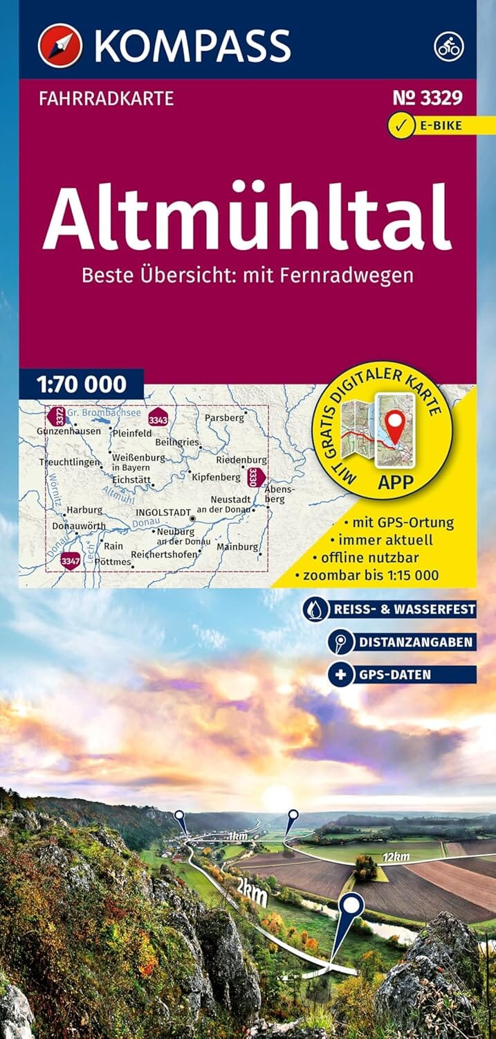 Carte cycliste n° F3329 - Altmühltal (Allemagne) | Kompass carte cycliste Kompass 