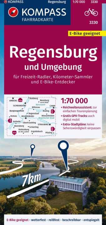 Carte cycliste n° F3330 - Ratisbonne et environs (Allemagne) | Kompass carte cycliste Kompass