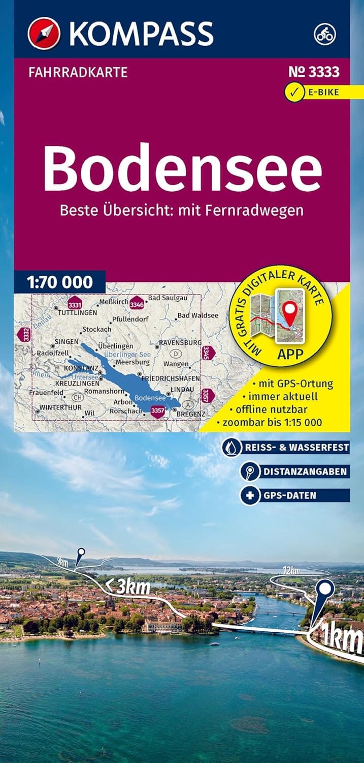 Carte cycliste n° F3333 - Bodensee / Lac de Constance (Allemagne) | Kompass carte cycliste Kompass 