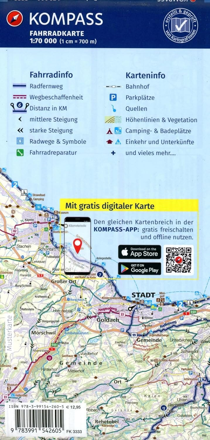 Carte cycliste n° F3333 - Bodensee / Lac de Constance (Allemagne) | Kompass carte cycliste Kompass 