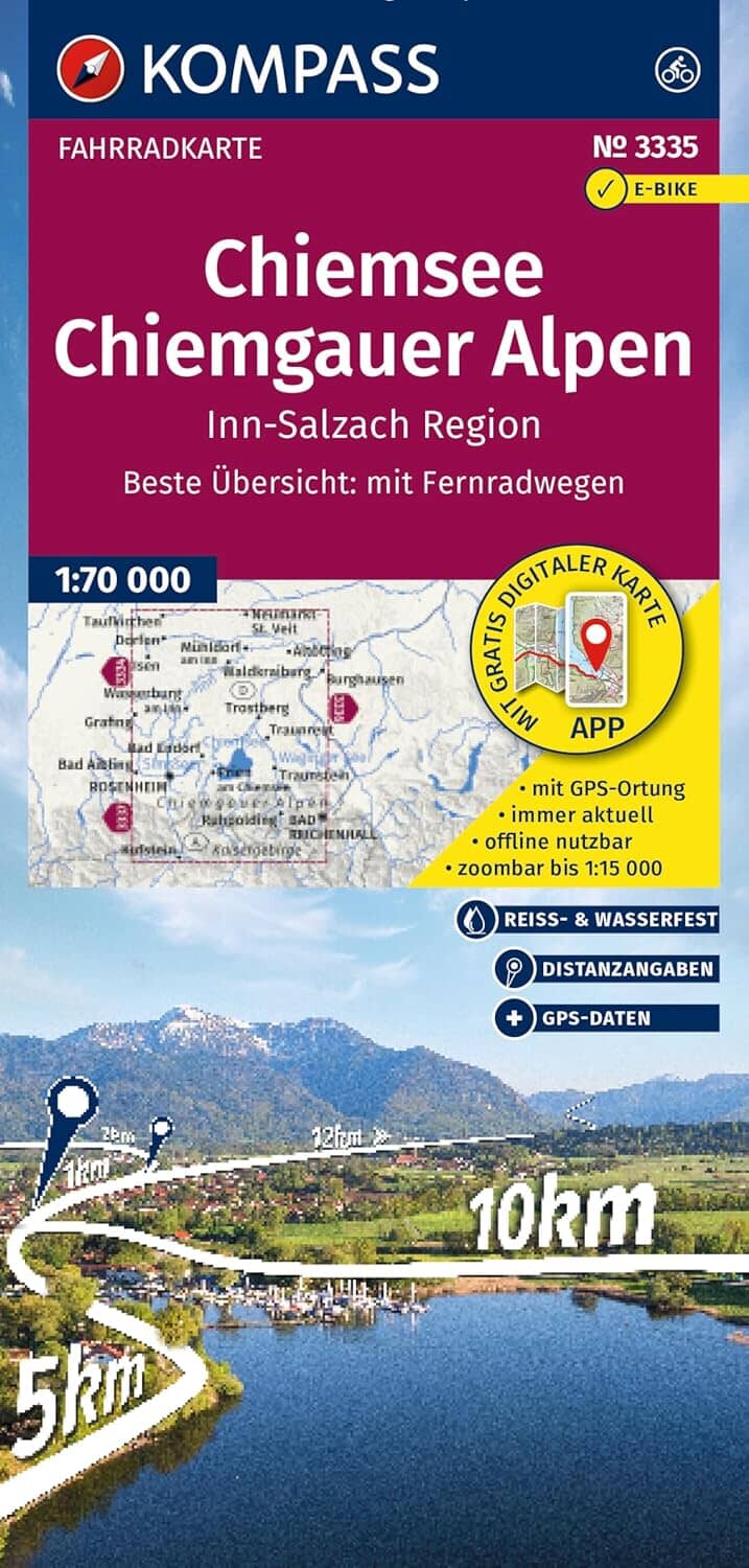 Carte cycliste n° F3335 - Chiemsee & Alpes du Chiemgau (Allemagne) | Kompass carte cycliste Kompass 