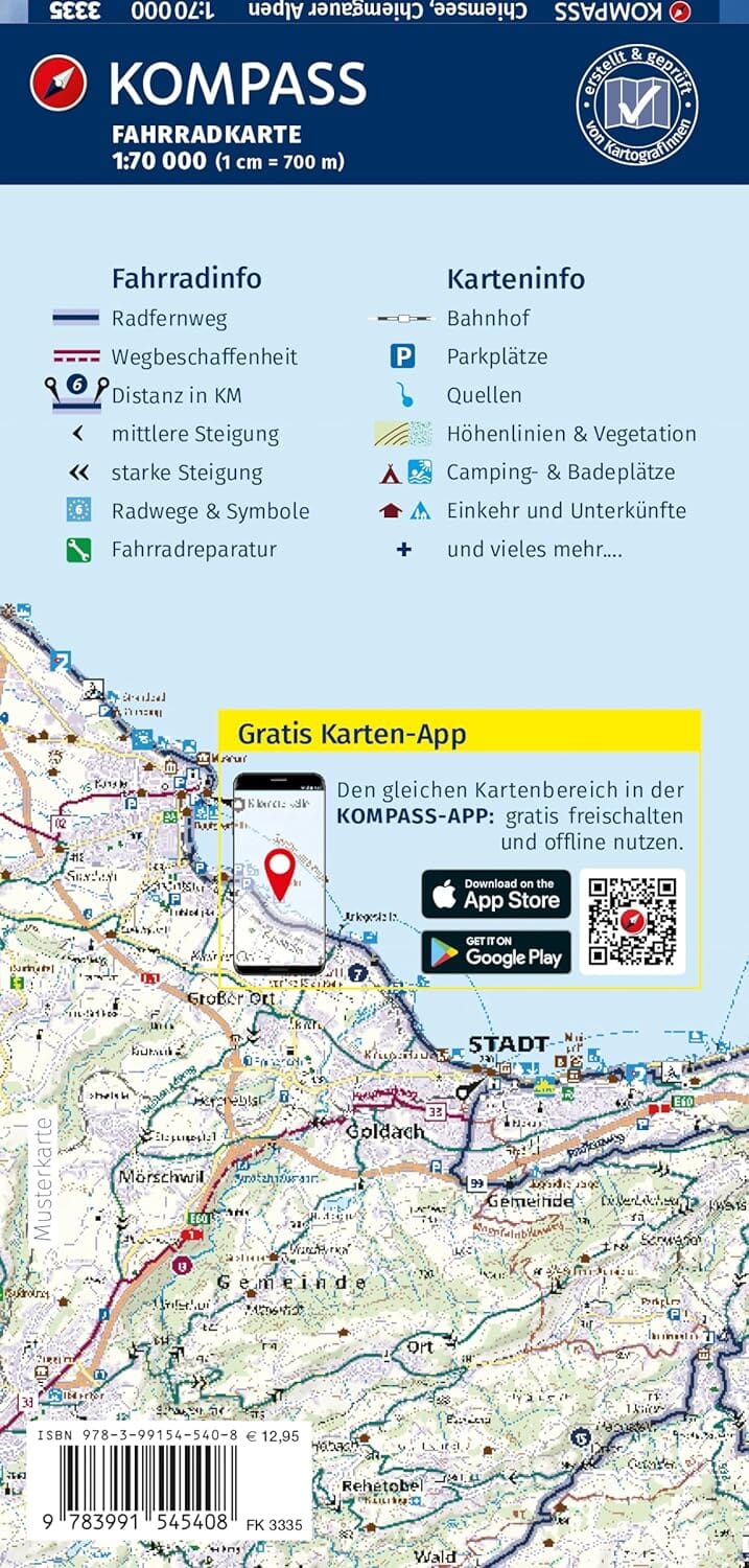 Carte cycliste n° F3335 - Chiemsee & Alpes du Chiemgau (Allemagne) | Kompass carte cycliste Kompass 