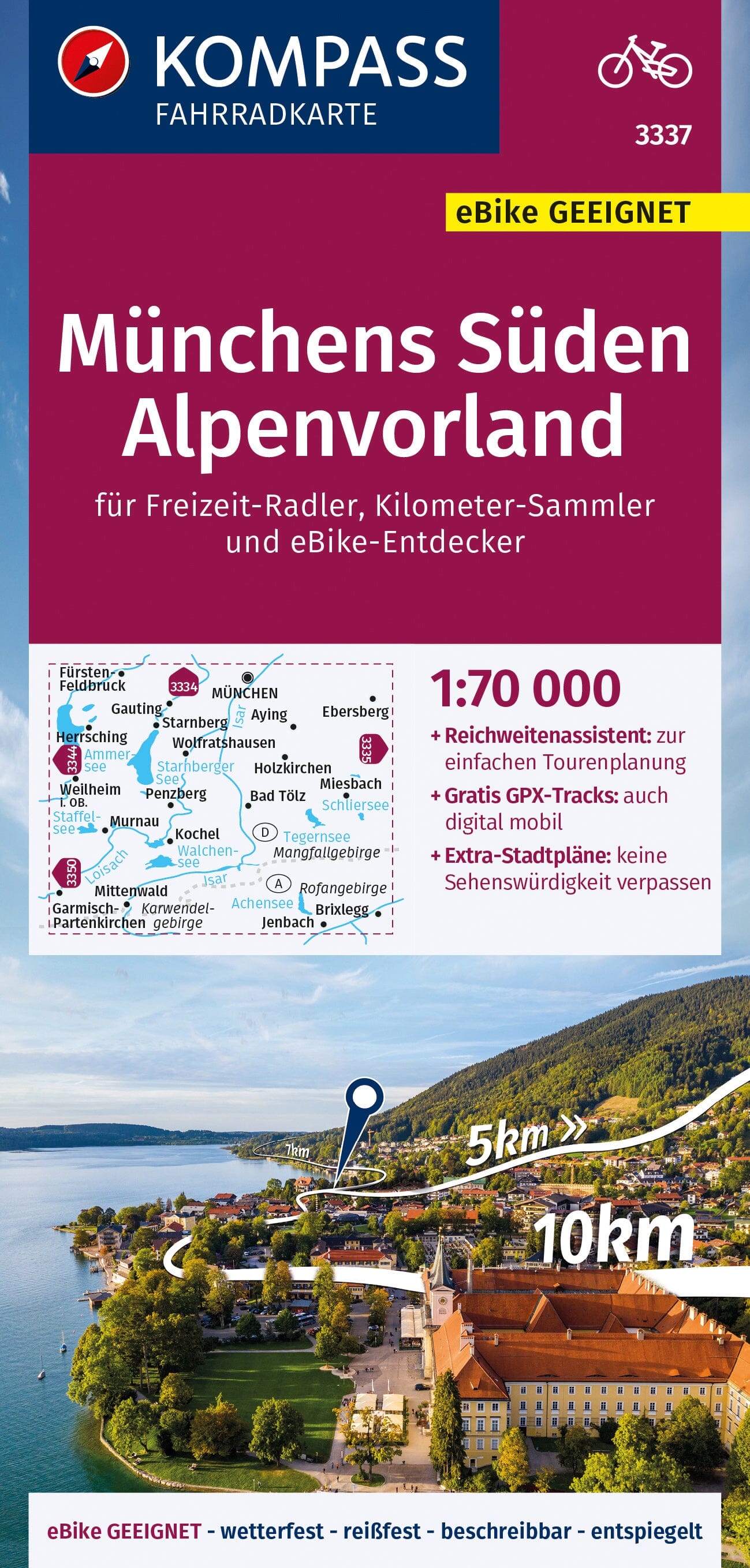 Carte cycliste n° F3337 - Münchens Süden, Alpenvorland (Allemagne) | Kompass carte cycliste Kompass