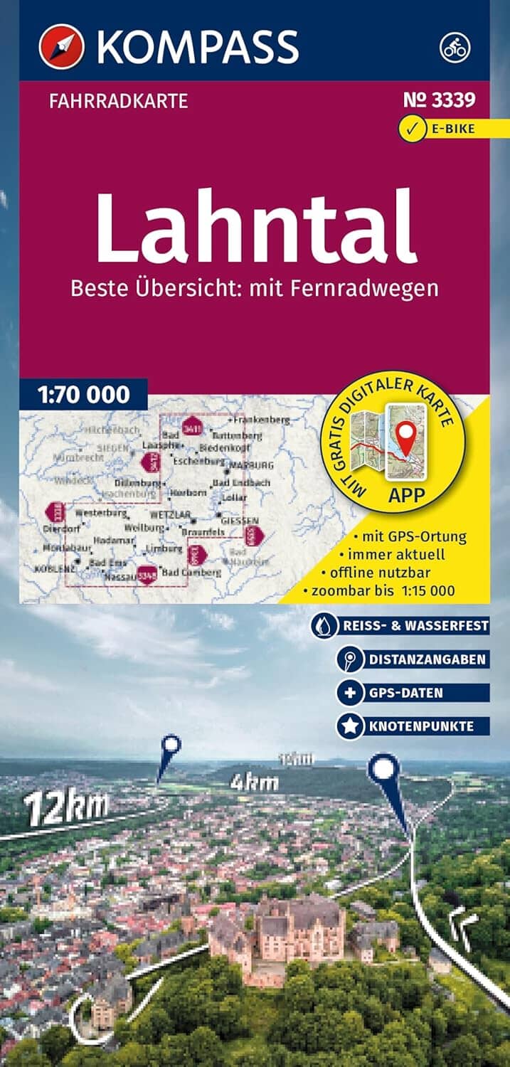 Carte cycliste n° F3339 - Lahntal (Allemagne) | Kompass carte cycliste Kompass 