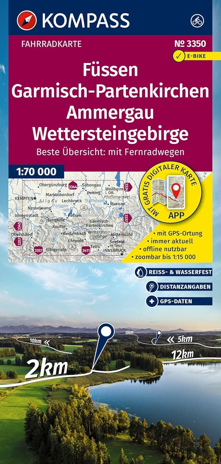 Carte cycliste n° F3350 - Füssen, Garmisch Partenkichten, Ammergau, Wettersteingebirge (Allemagne) | Kompass carte cycliste Kompass