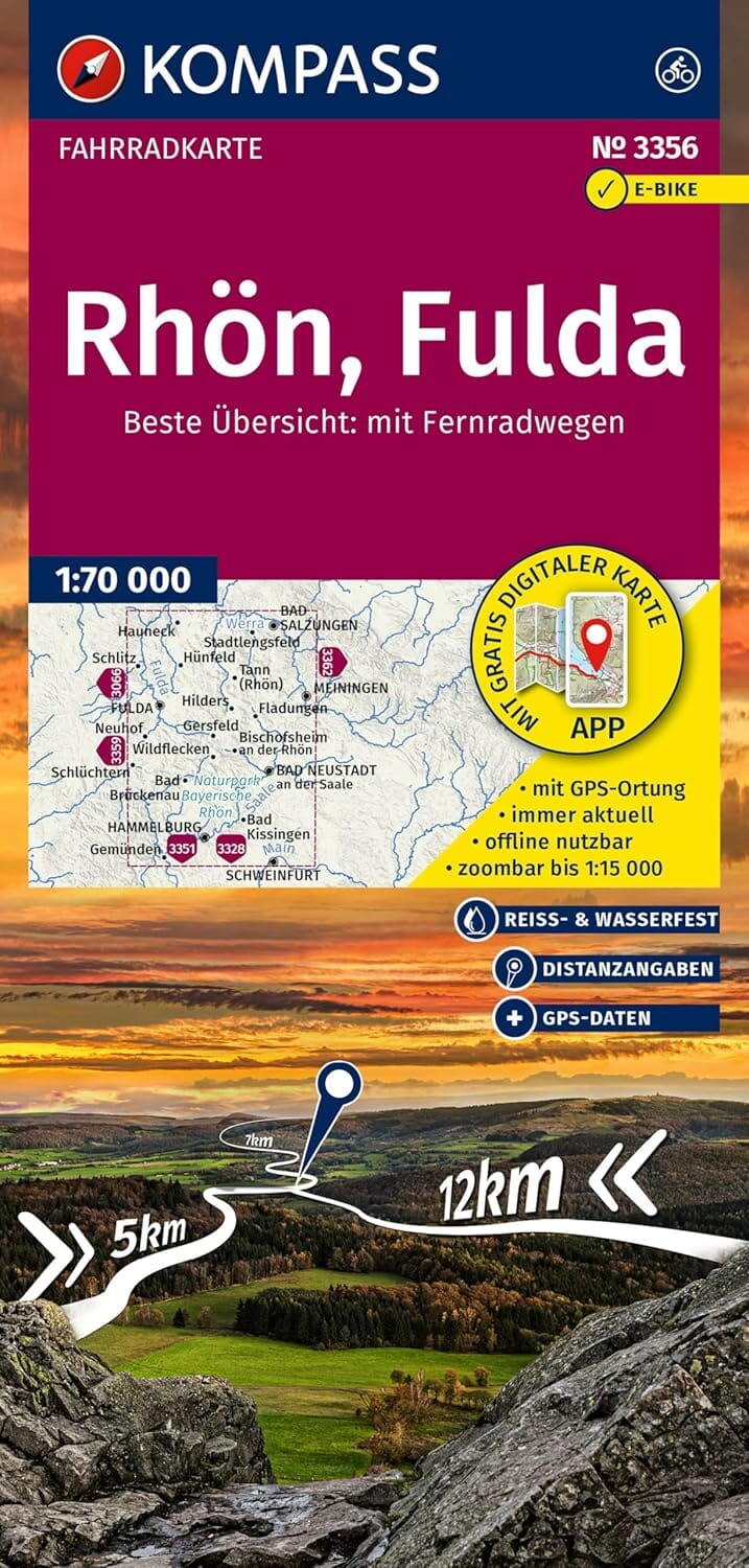 Carte cycliste n° F3356 - Rhön, Fuldar (Allemagne) | Kompass carte cycliste Kompass 