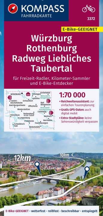 Carte cycliste n° F3372 - Würzburg, Rothenburg, Radweg Liebliches Taubertal (Allemagne) | Kompass carte cycliste Kompass