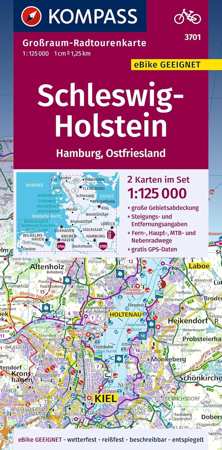 Carte cycliste n° F3701 - Schleswig-Holstein, Hamburg, Ostfriesland (Allemagne) | Kompass carte pliée Kompass 
