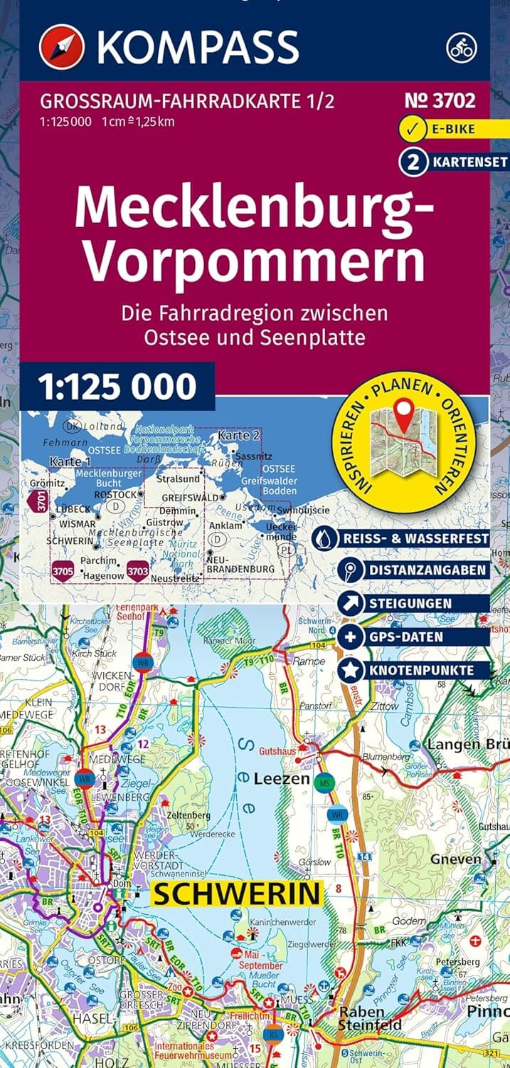 Carte cycliste n° F3702 - Mecklenburg-Vorpommern(Allemagne) | Kompass carte cycliste Kompass 