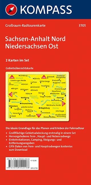 Carte cycliste n° F3705 - Sachsen-Anhalt Nord - Niedersachsen Ost 2-in-1 map set | Kompass carte cycliste Kompass 