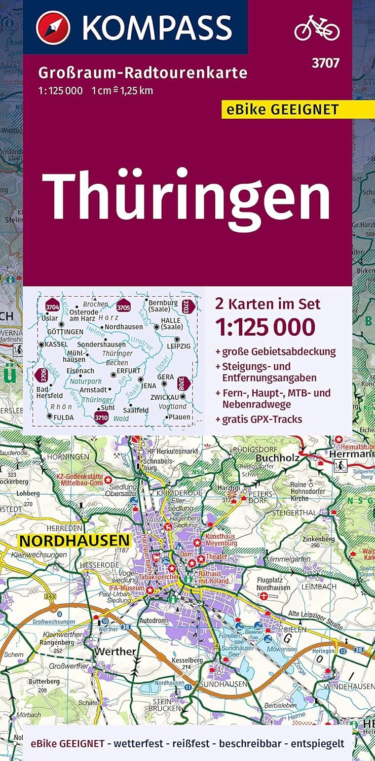 Carte cycliste n° F3707 - Thüringen (Allemagne) | Kompass carte cycliste Kompass 