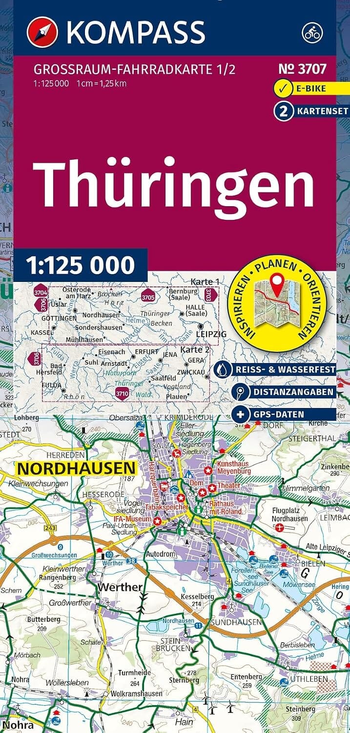 Carte cycliste n° F3707 - Thüringen (Allemagne) | Kompass carte cycliste Kompass 