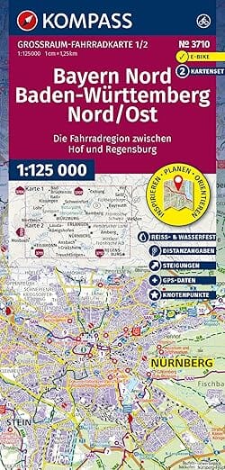 Carte cycliste n° F3710 - Bavière Nord, Bade-Wurtemberg Nord/Est (Allemagne) | Kompass carte cycliste Kompass 