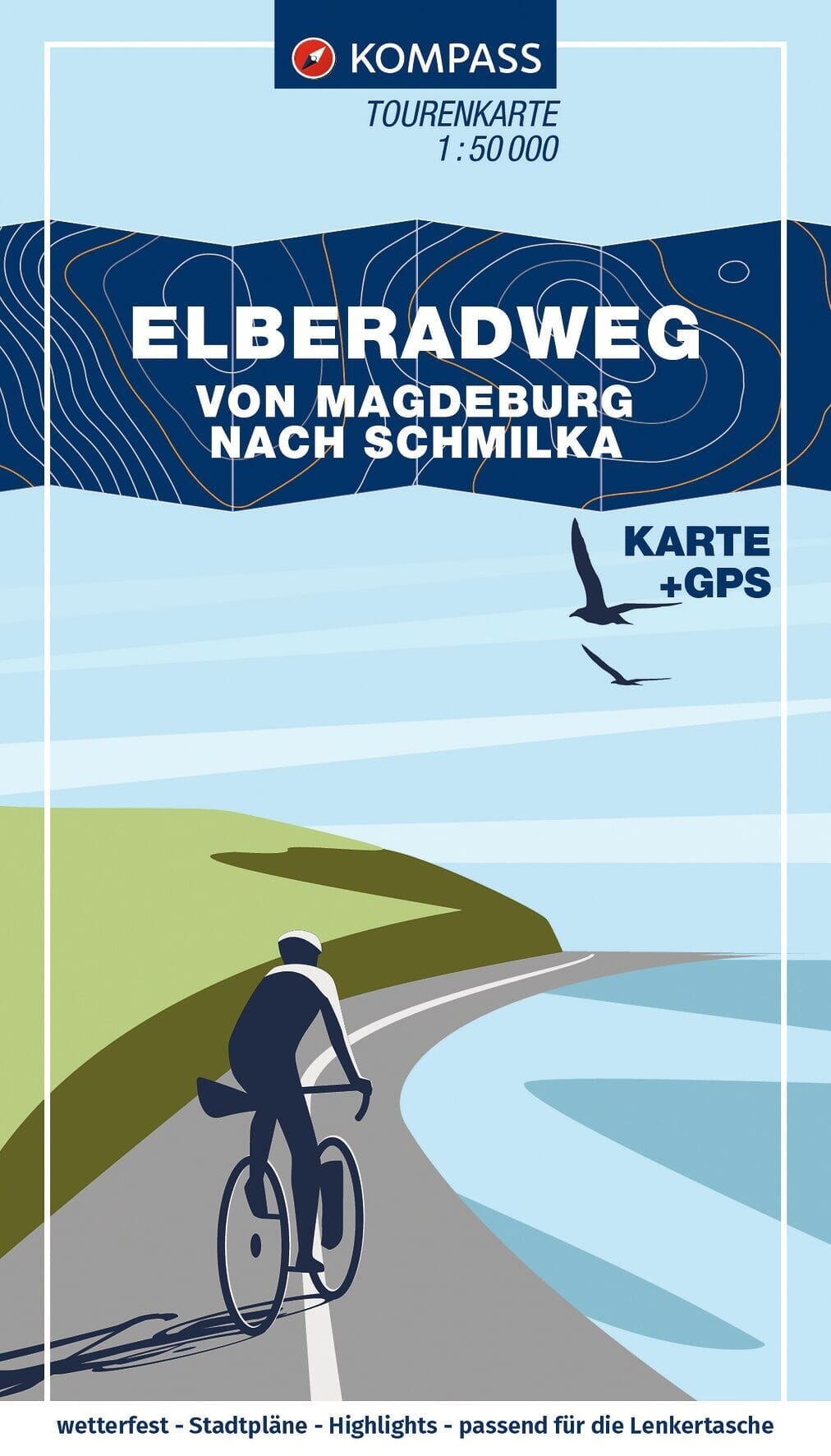 Carte cycliste n° F7001 - Piste cyclable de l'Elbe, Schmilka-Magdebourg (Allemagne) | Kompass carte cycliste Kompass 