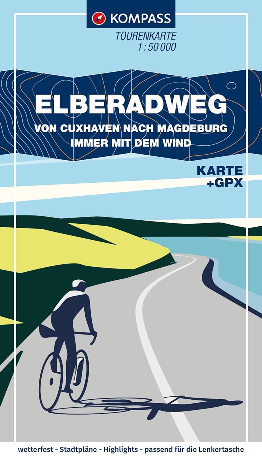 Carte cycliste n° F7002 - Piste cyclable de l'Elbe / Elberadweg, Cuxhaven-Magdeburg (Allemagne) | Kompass carte cycliste Kompass 