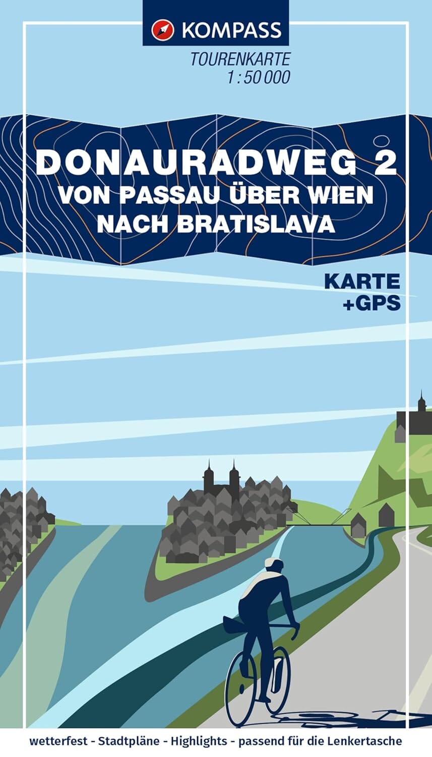 Carte cycliste n° F7004 - Donauradweg 2 / Piste cyclable du Danube, de Passau à Vienne (Allemagne, Autriche) | Kompass carte cycliste Kompass