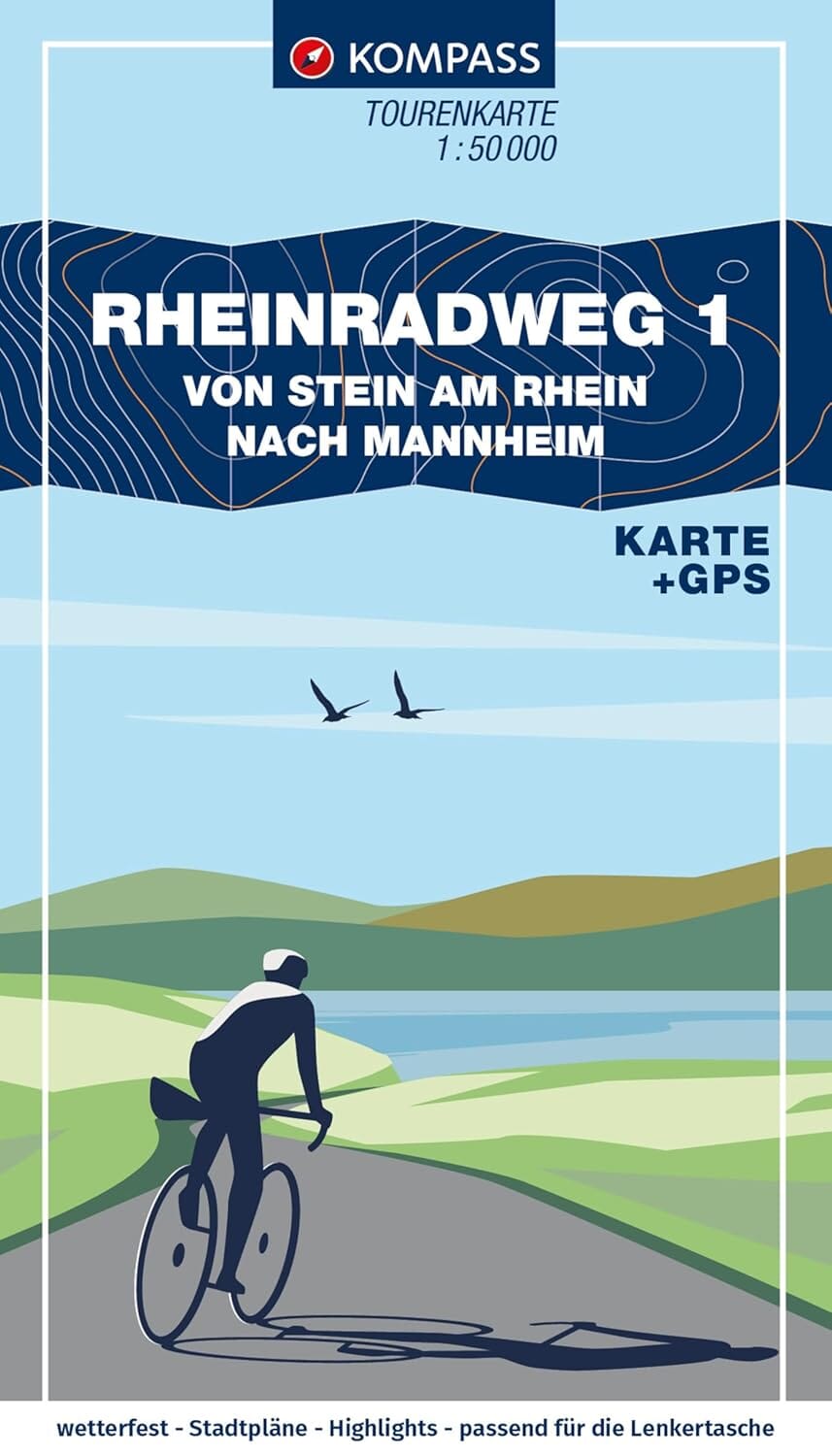 Carte cycliste n° F7008 - Piste cyclable du Rhin 1, de Stein am Rhein à Mannheim / Eurovélo 15 (Allemagne) | Kompass carte cycliste Kompass