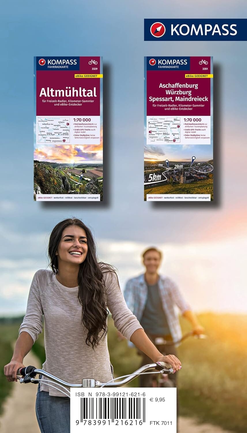 Carte cycliste n° F7010 - Piste cyclable de l'Altmühltal / Altmuhltal-Radweg (Allemagne) | Kompass carte cycliste Kompass 