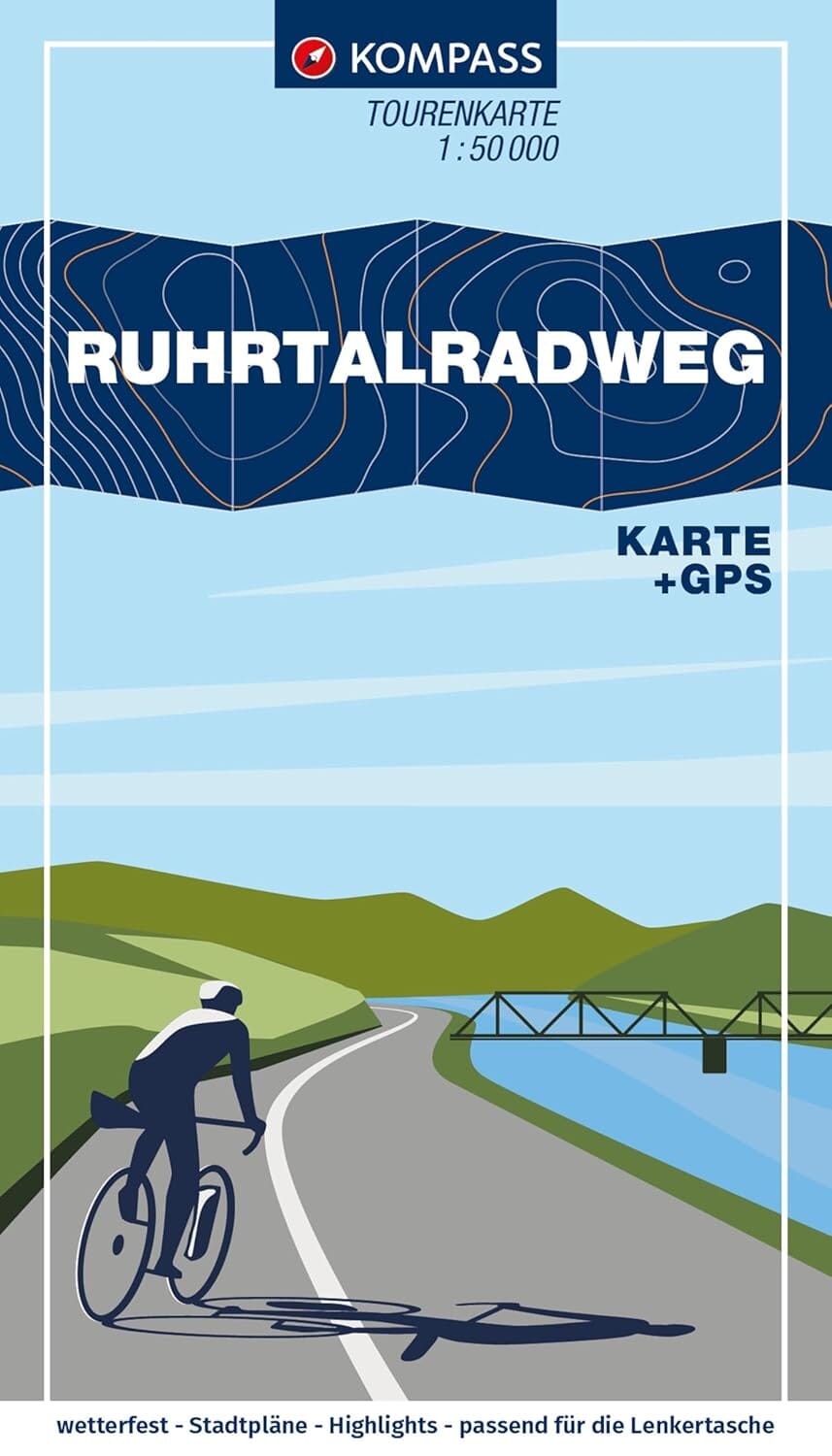 Carte cycliste n° F7013 - Piste cyclable de la vallée de la Ruhr / Ruhrtalradweg (Allemagne) | Kompass carte cycliste Kompass