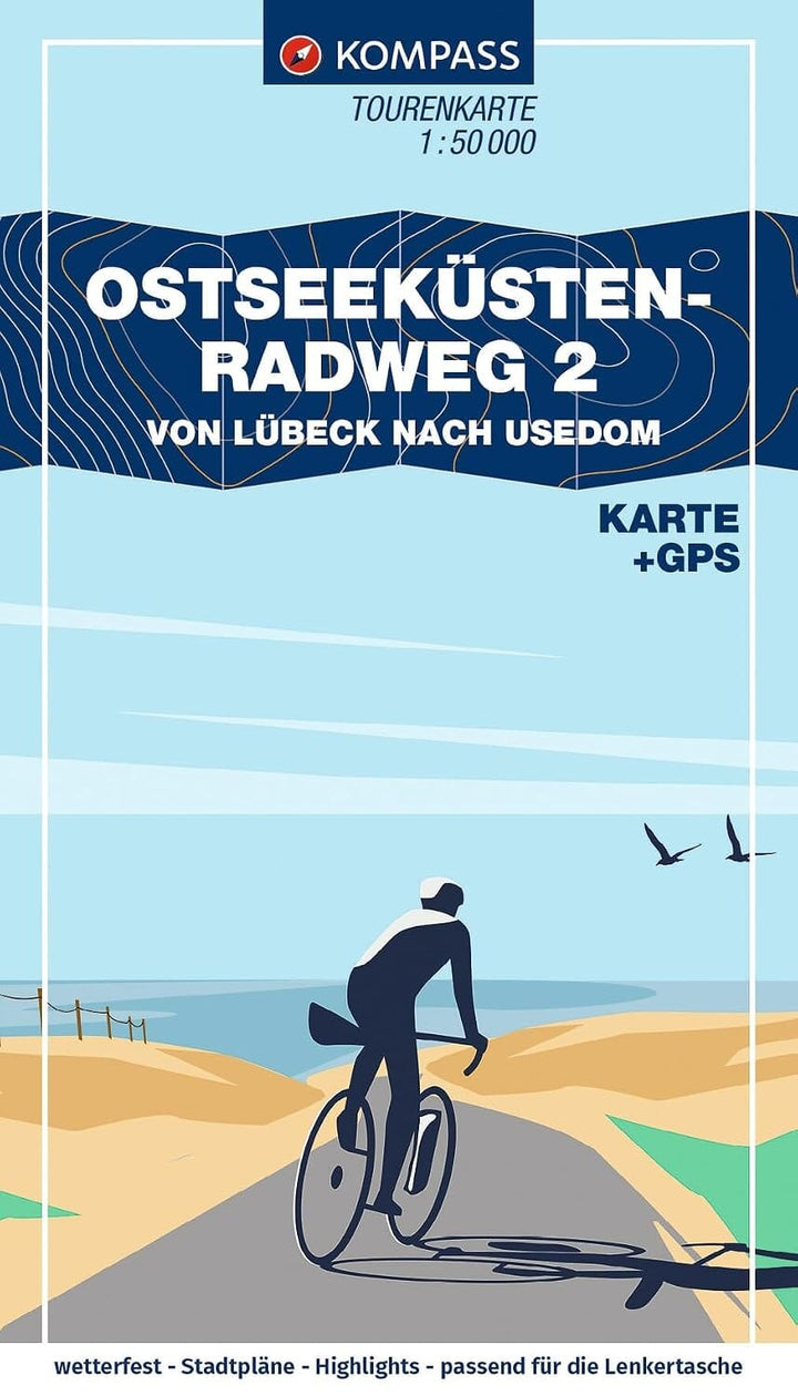 Carte cycliste n° F7031 - Piste cyclable de la Mer Baltique 2, de Lübeck à Usedom (Allemagne) | Kompass carte cycliste Kompass