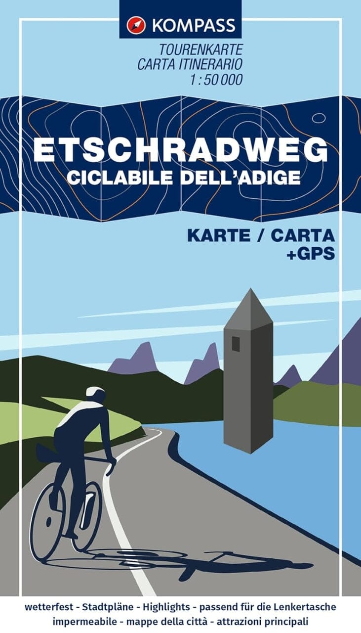 Carte cycliste n° F7041 - Piste cyclable de l'Adige / Etschradweg (Italie) | Kompass carte cycliste Kompass
