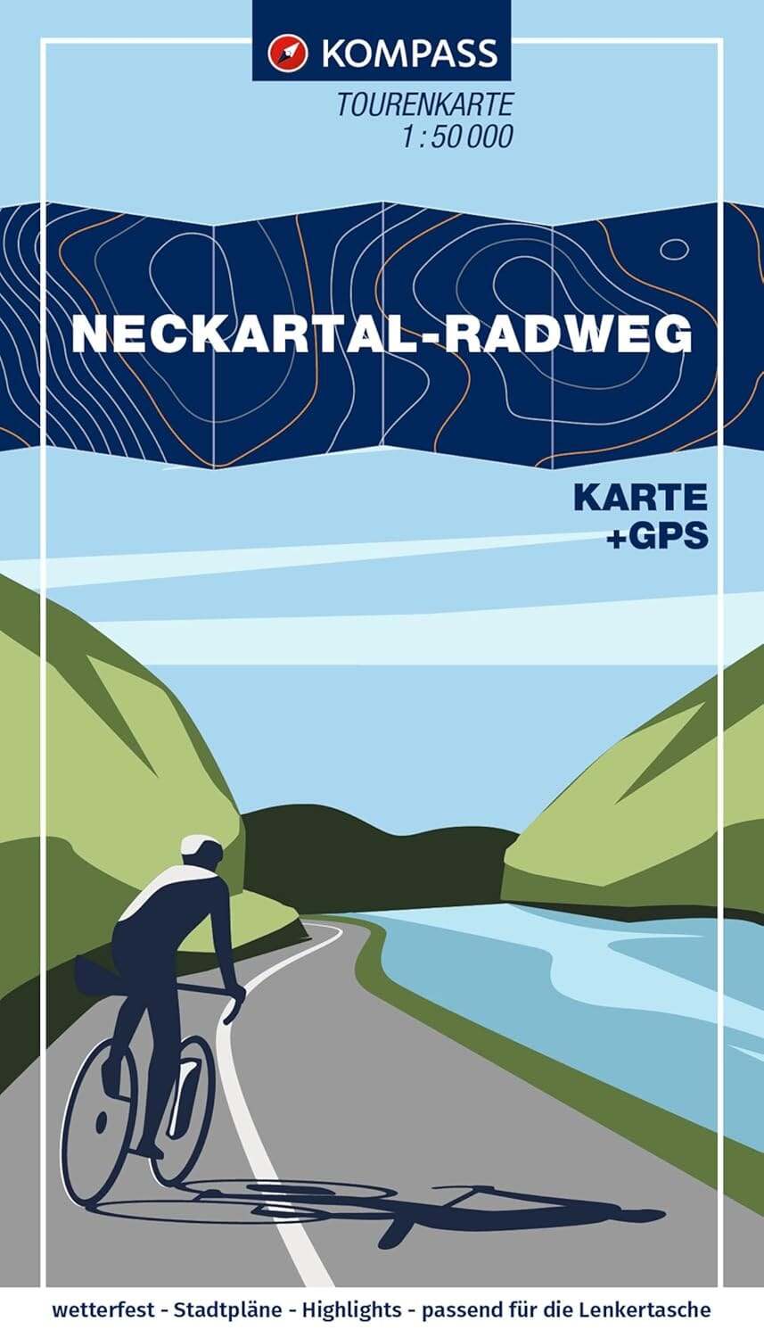 Carte cycliste n° F7044 - Neckartal-Radweg / Piste cyclable de la vallée du Neckar (Allemagne) | Kompass carte cycliste Kompass 