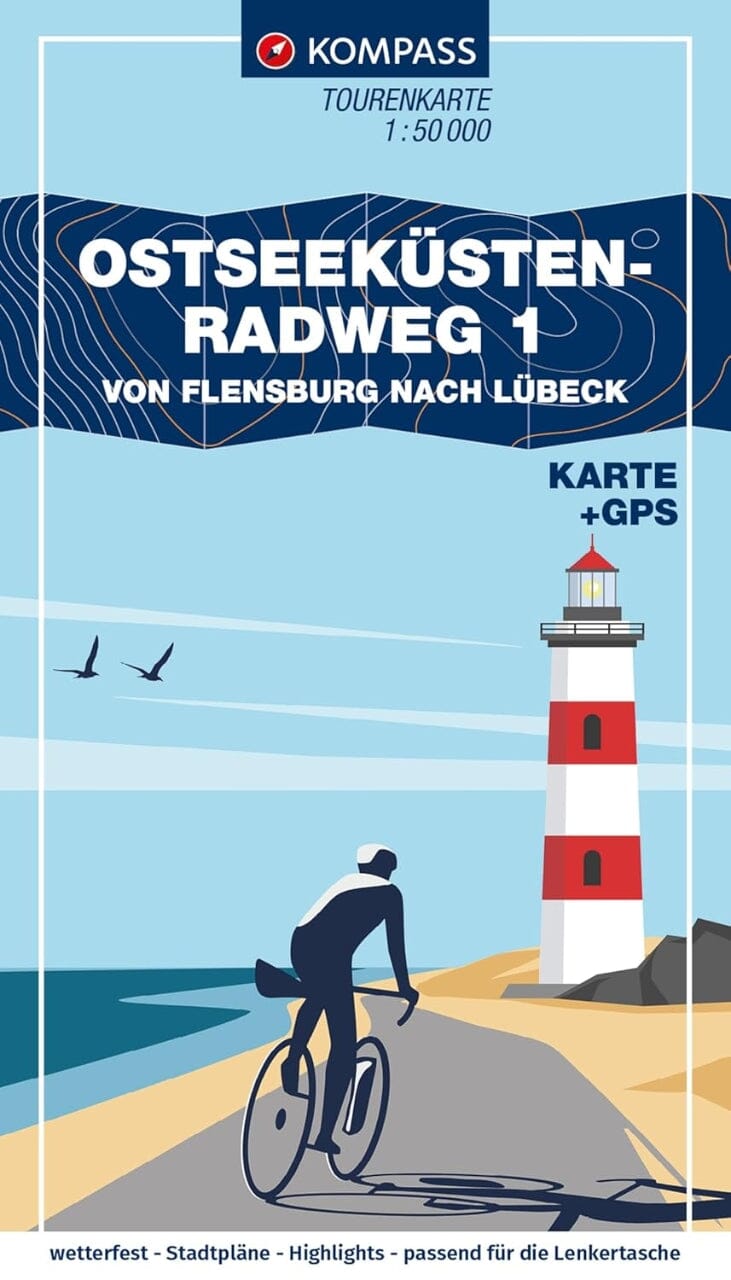 Carte cycliste n° F7052 - Piste cyclable de la côte de la mer Baltique 1, de Flensburg à Lübeck (Allemagne) | Kompass carte cycliste Kompass