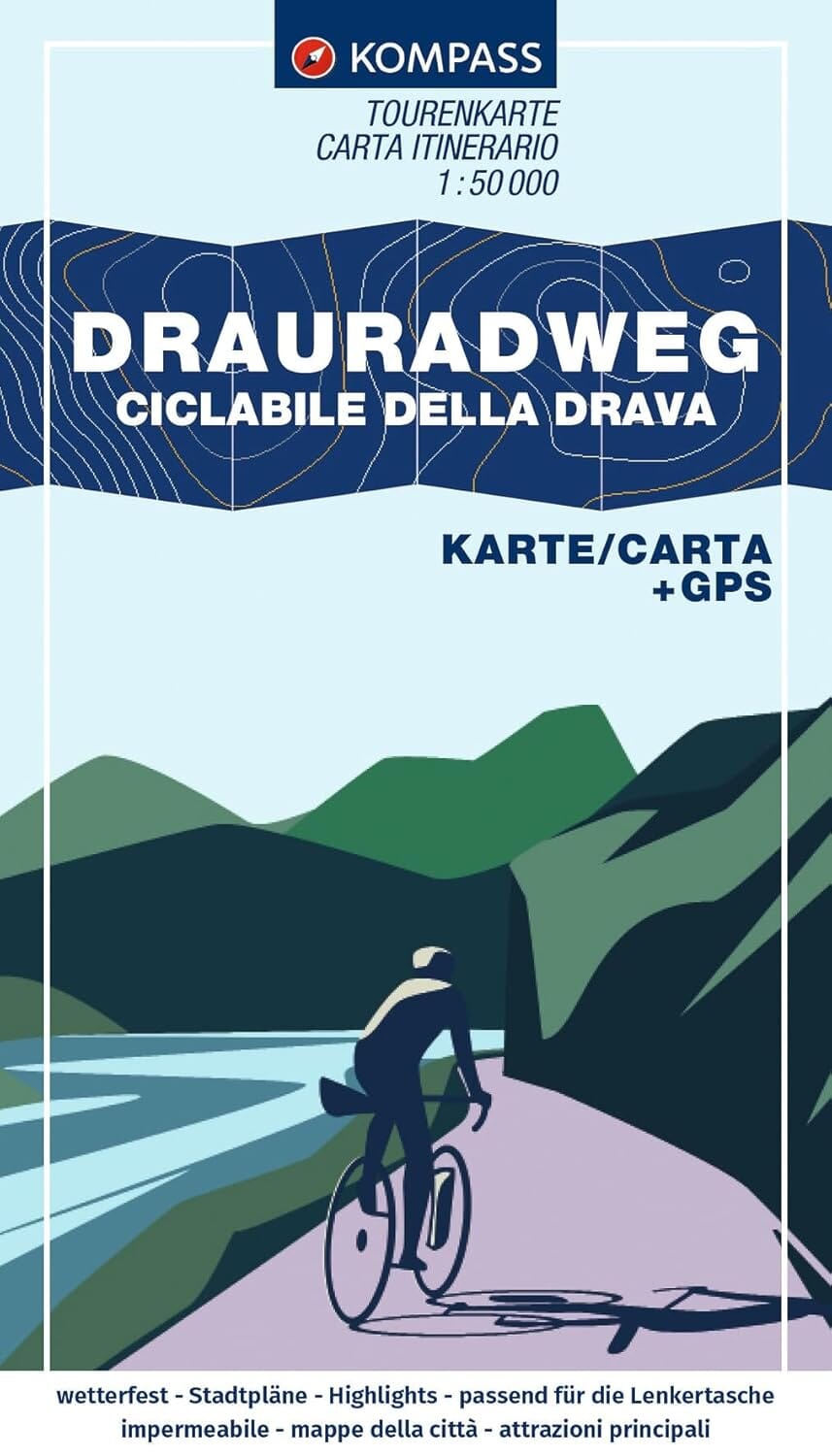 Carte cycliste - Piste cyclable de la Drave (Drauradweg) | Kompass 7020 - 1:50 000 carte cycliste Kompass