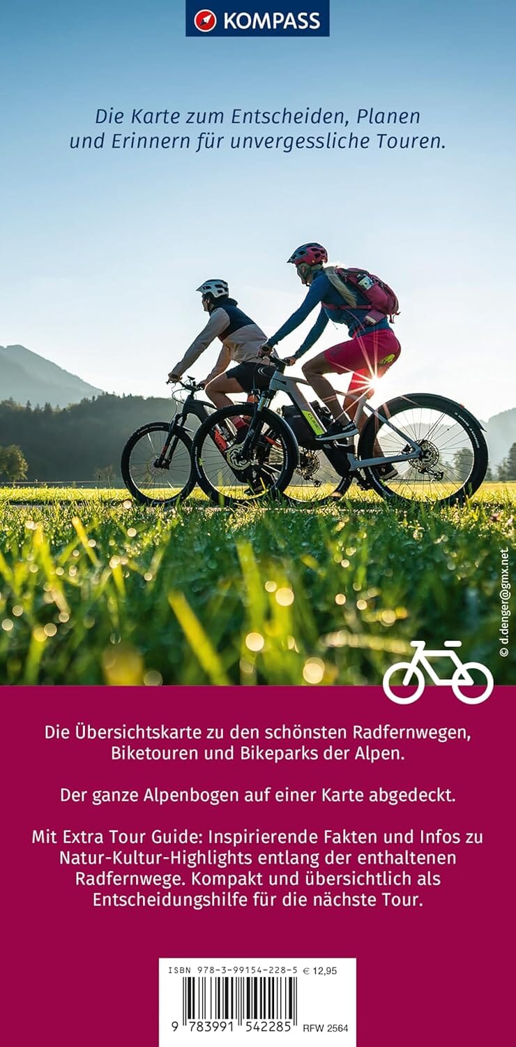 Carte cycliste - Pistes cyclables longue distance des Alpes & circuits à vélo | Kompass carte cycliste Kompass