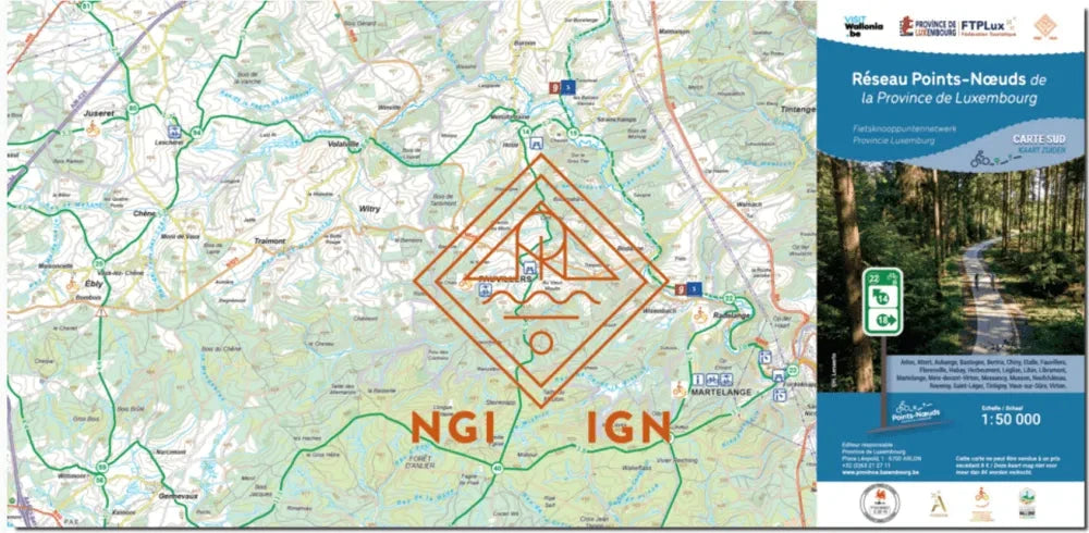 Carte cycliste - Province de Luxembourg - Centre | NGI carte cycliste IGN Belgique 