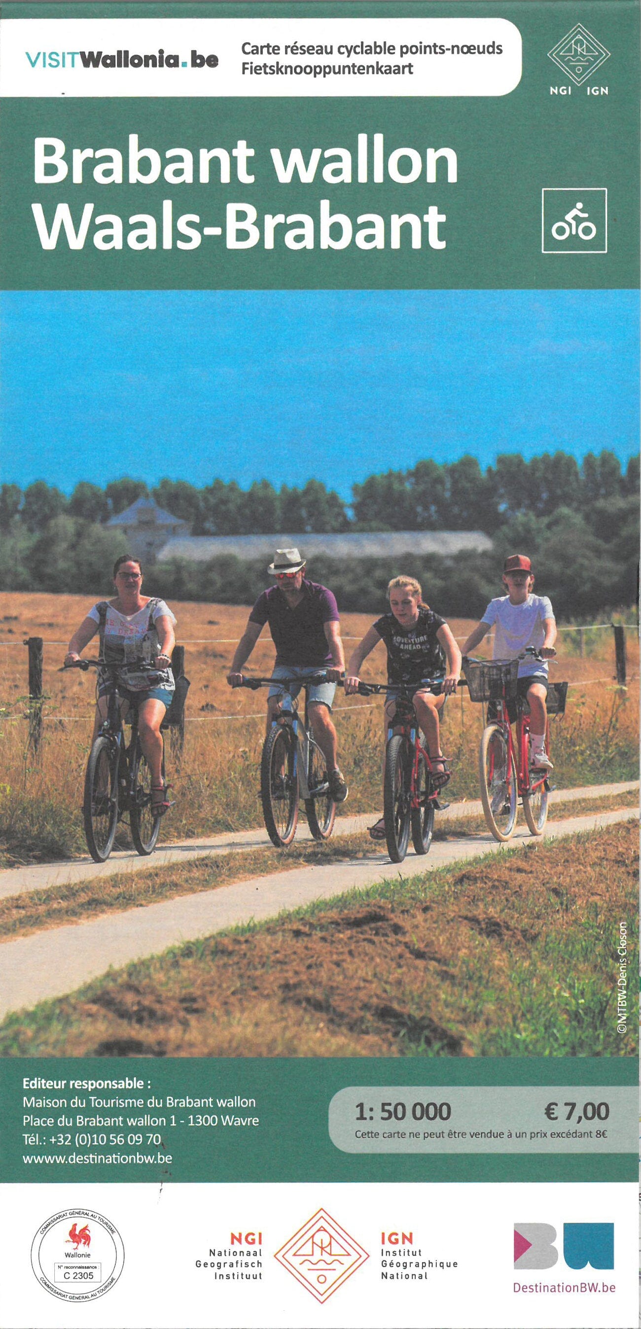 Carte cycliste - Réseau cyclable du Brabant wallon | NGI carte cycliste IGN Belgique