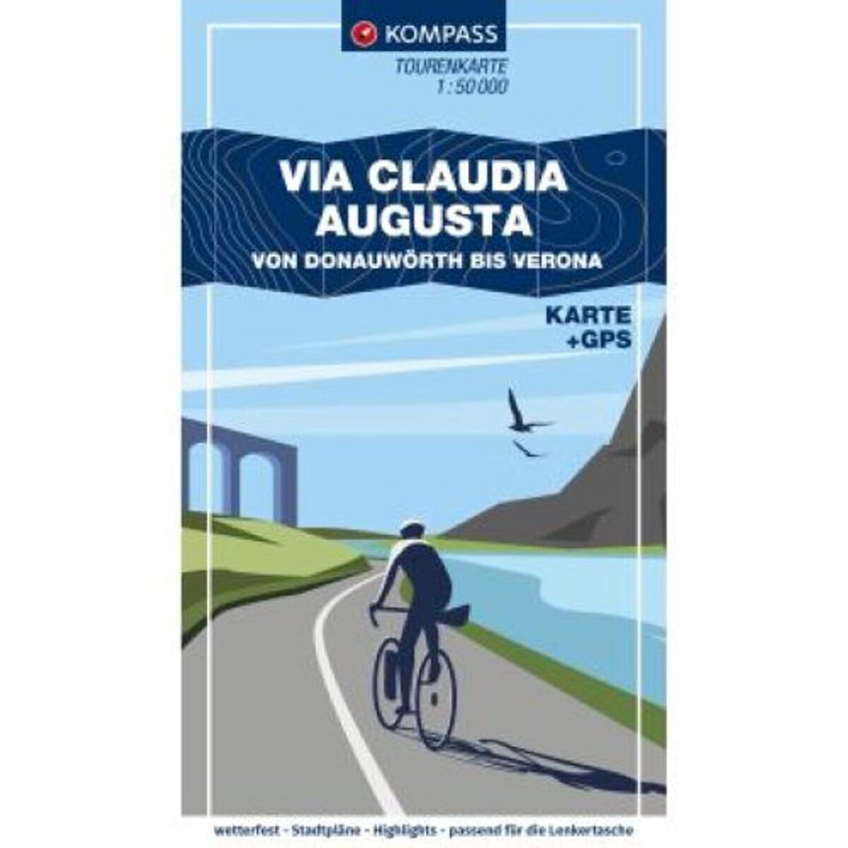 Carte cycliste - Via Claudia Augusta : de Donauwörth à Vérone | Kompass 7061 - 1:50 000 carte cycliste Kompass