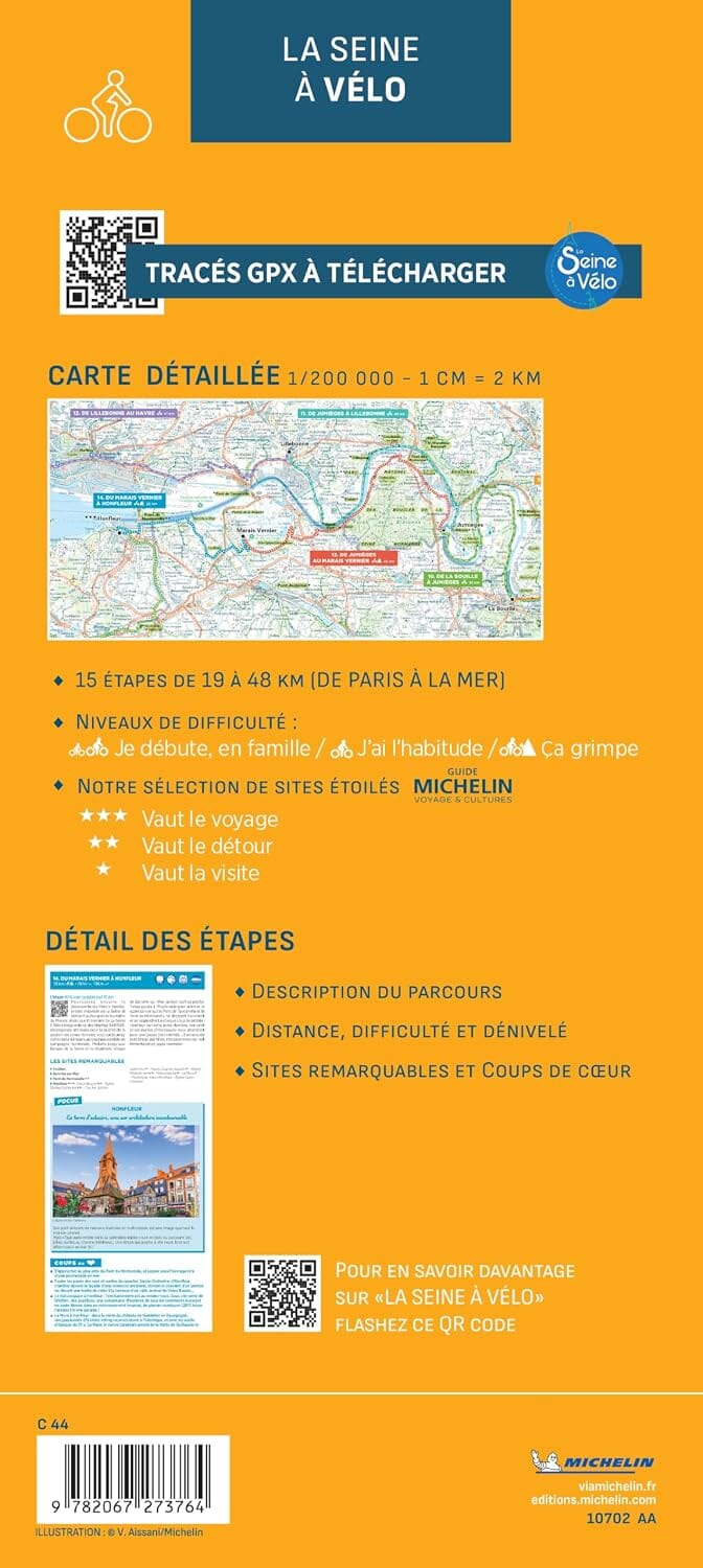 Carte de cyclotourisme - La Seine à vélo, De Paris au Havre / Deauville | Michelin carte cycliste Michelin