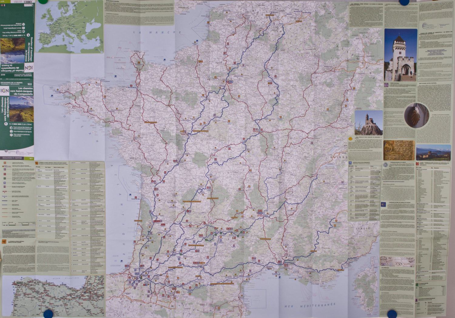 Carte de France - Chemins vers St-Jacques-de-Compostelle | IGN carte routière IGN