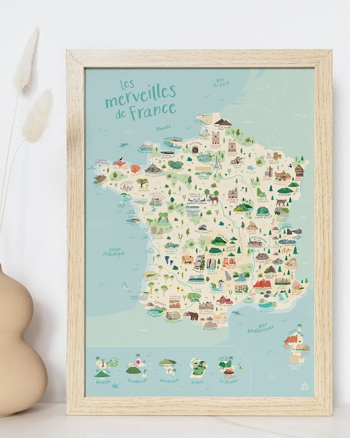 Carte de France illustrée - 86 merveilles à explorer (affiche) | Papier Curieux carte murale roulée (en tube) Papier Curieux