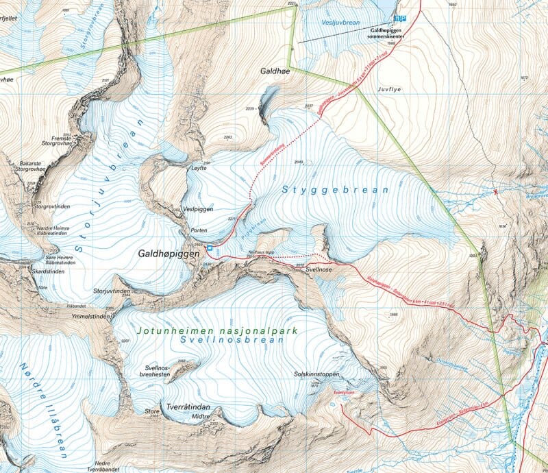 Carte de haute montagne - Jotunheimen: Galdhøpiggen & Glittertinden (Norvège) | Calazo - Høyfjellskart carte pliée Calazo 