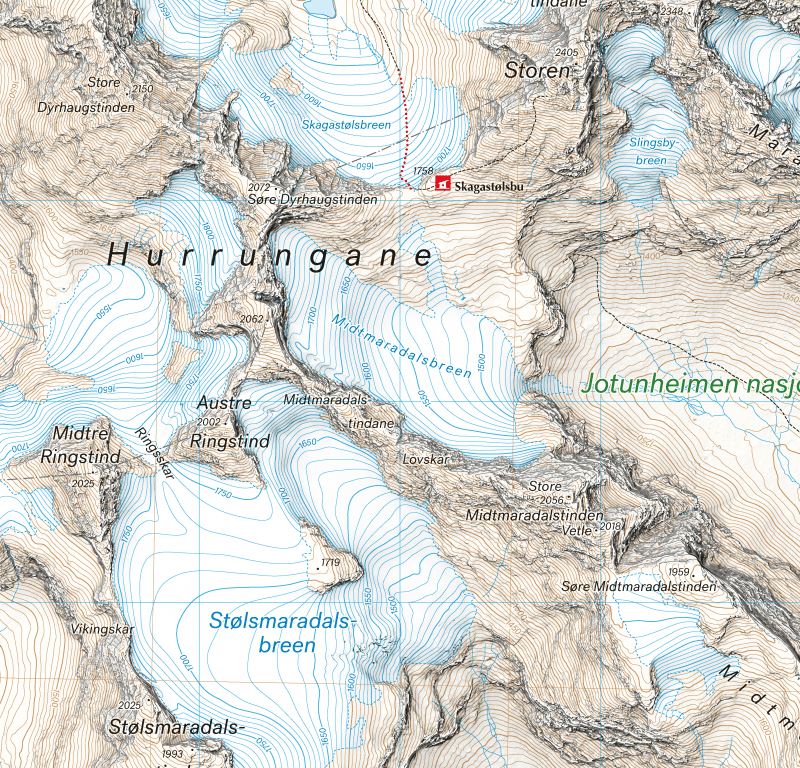 Carte de haute montagne - Jotunheimen: Hurrungane (Norvège) | Calazo - Høyfjellskart carte pliée Calazo 