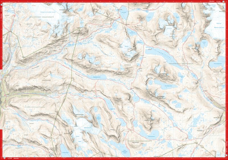 Carte de haute montagne - Jotunheimen: Smørstabbtindan & Leirvassbu (Norvège) | Calazo - Høyfjellskart carte de randonnée Calazo