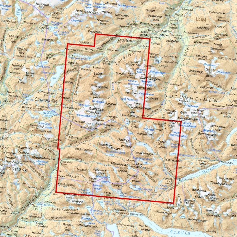 Carte de haute montagne - Jotunheimen: Smørstabbtindan & Leirvassbu (Norvège) | Calazo - Høyfjellskart carte de randonnée Calazo
