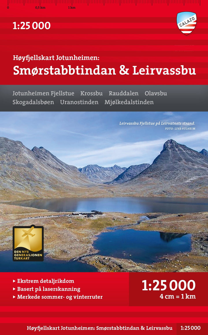 Carte de haute montagne - Jotunheimen: Smørstabbtindan & Leirvassbu (Norvège) | Calazo - Høyfjellskart carte pliée Calazo 