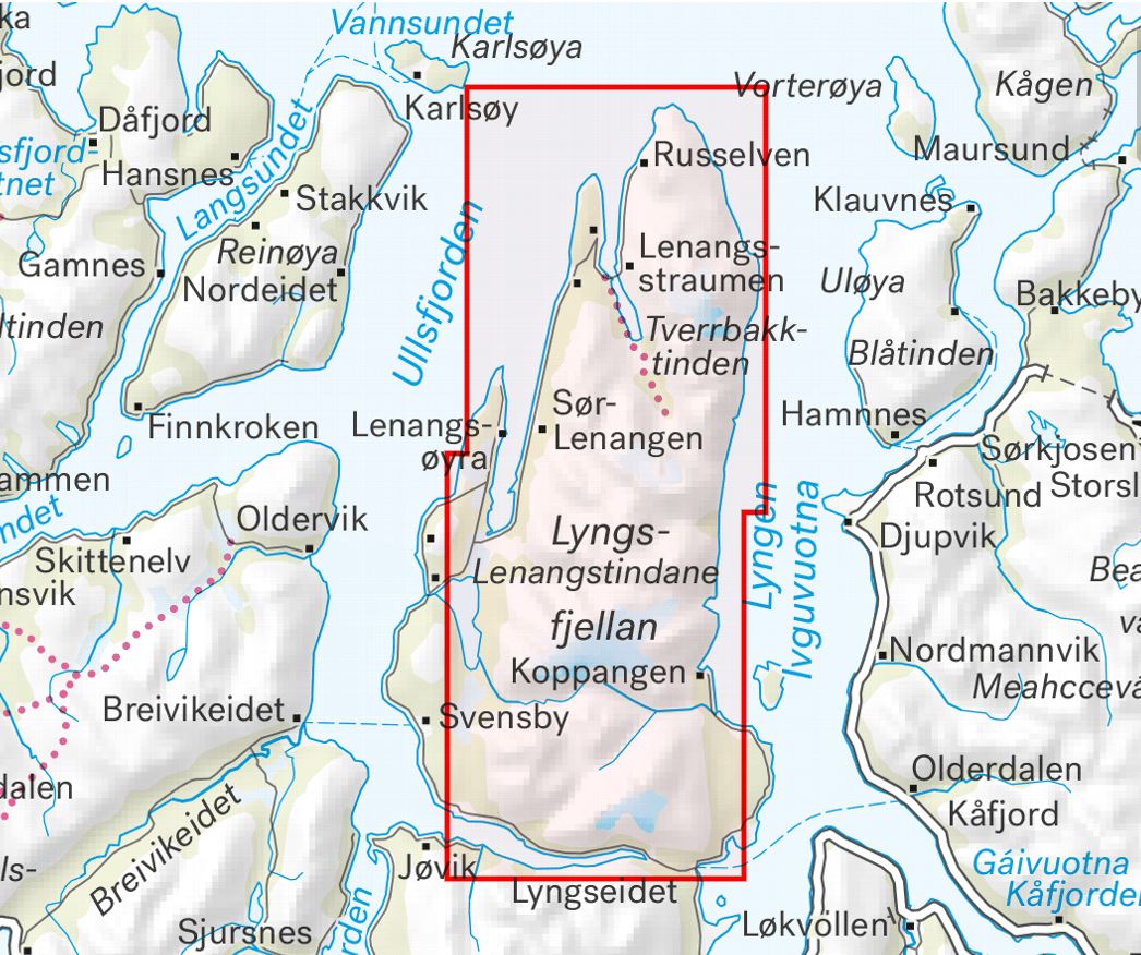 Carte de haute montagne - Lyngenhalvøya nord (Norvège) | Calazo - Høyfjellskart carte de randonnée Calazo