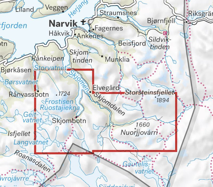 Carte de haute montagne - Narvik: Frostisen & Nuorjjovárri (Norvège) | Calazo - Høyfjellskart carte pliée Calazo 