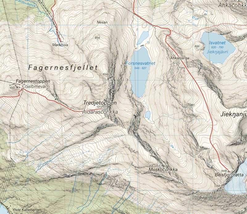 Carte de haute montagne - Narvik: Rombakstøtta, Skjomtinden & Storsteinsfjellet (Norvège) | Calazo - Høyfjellskart carte de randonnée Calazo