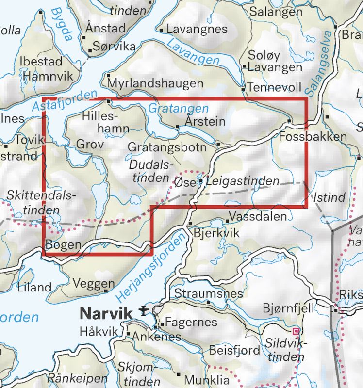 Carte de haute montagne - Narvik: Spanstinden & Dudalstinden (Norvège) | Calazo - Høyfjellskart carte de randonnée Calazo