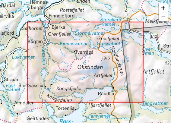 Carte de haute montagne - Okstindan (Norvège) | Calazo - Høyfjellskart carte de randonnée Calazo