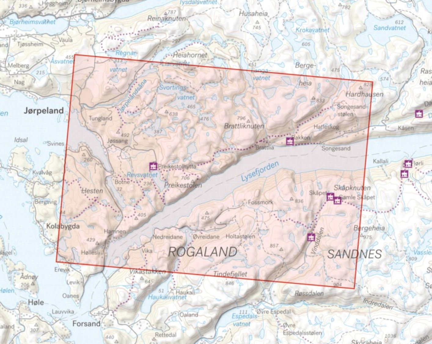 Carte de haute montagne - Preikestolen (Norvège) | Calazo - Høyfjellskart carte de randonnée Calazo