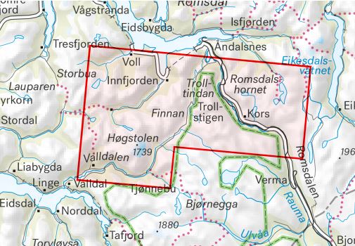 Carte de haute montagne - Romsdalen: Trolltindan & Høgstolen (Norvège) | Calazo - Høyfjellskart carte de randonnée Calazo