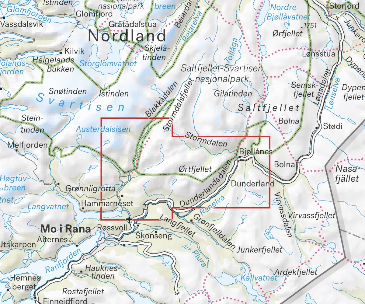 Carte de haute montagne - Røvassdalen & Dunderlandsdalen (Norvège) | Calazo - Høyfjellskart carte de randonnée Calazo
