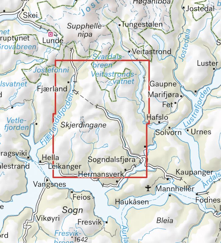 Carte de haute montagne - Sogndal: Togga og Frudalshesten (Norvège) | Calazo - Høyfjellskart carte pliée Calazo 